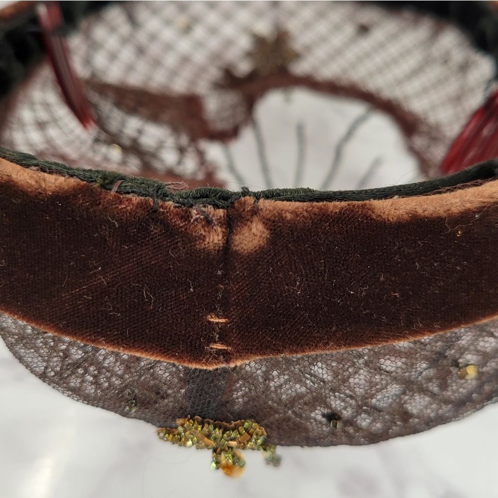 50s Tambour Embroidery Beaded Women's Hat Facinator Pillbox Mesh - Picture 6 of 16